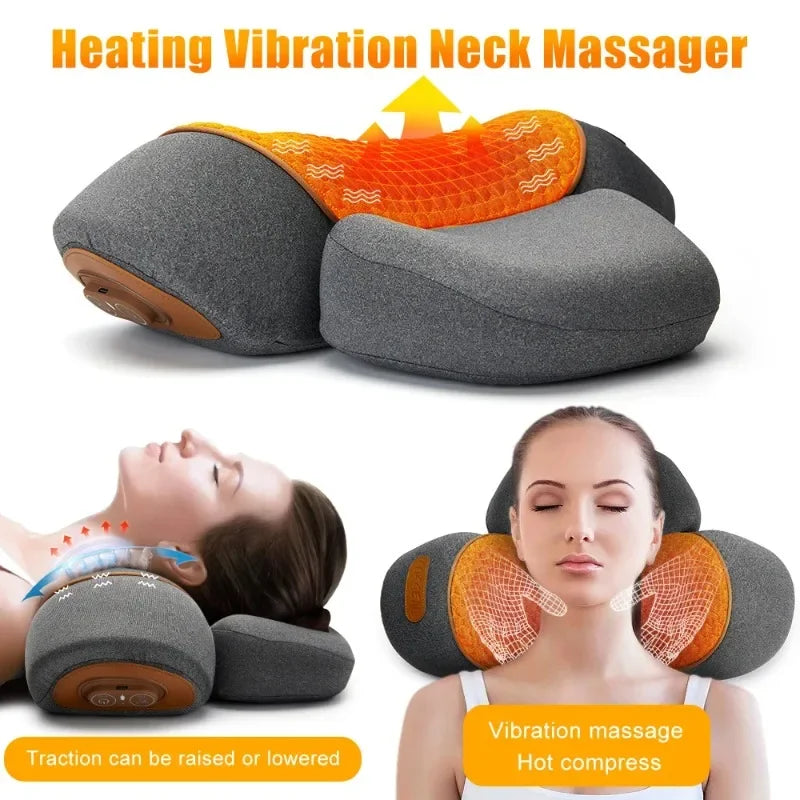 Electric Neck Massager Pillow Cervical Stretcher Heating Vibration Massage Back Traction Orthopedic Sleeping Pillows Support Quick Pick Grocers